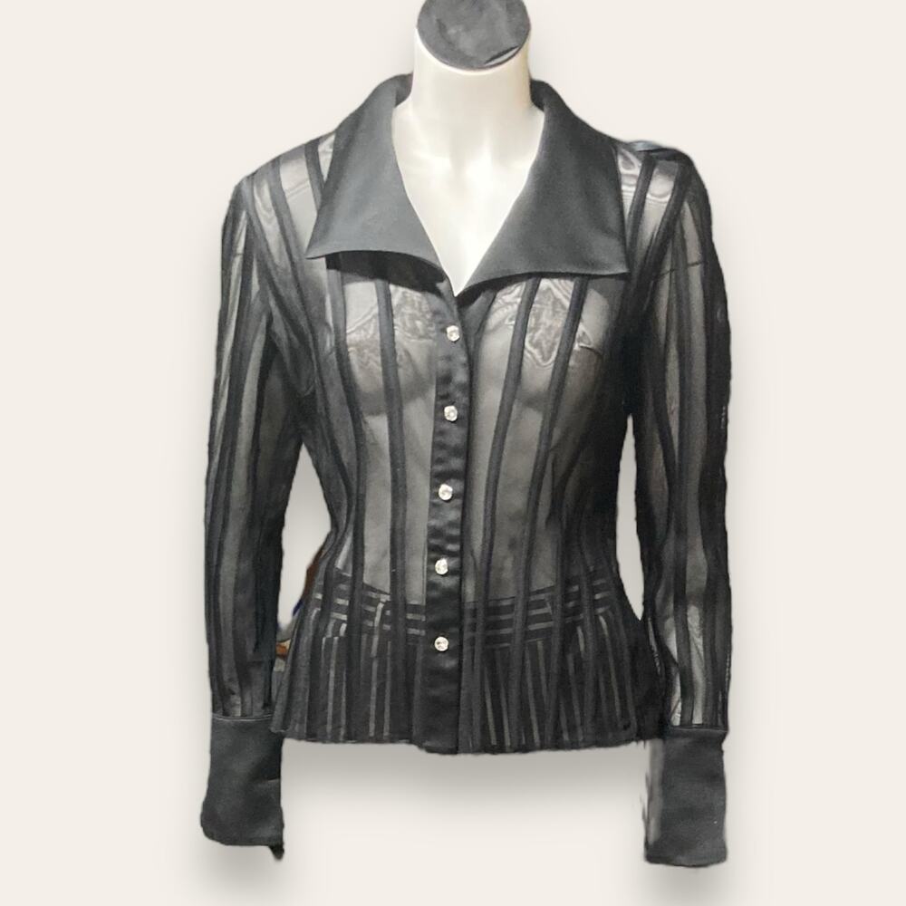 Js Collections Black Mesh Structured Gemstone Lon… - image 1